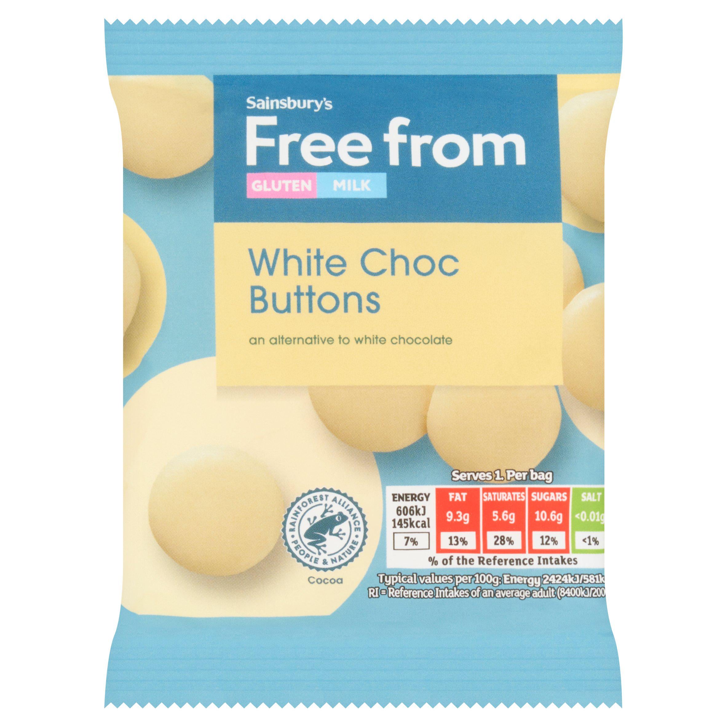 Sainsbury's free from white chocolate buttons 25g, UK version