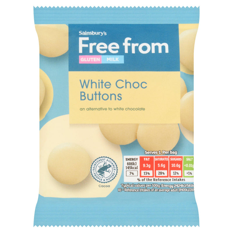 Sainsbury's free from white chocolate buttons 25g, UK version