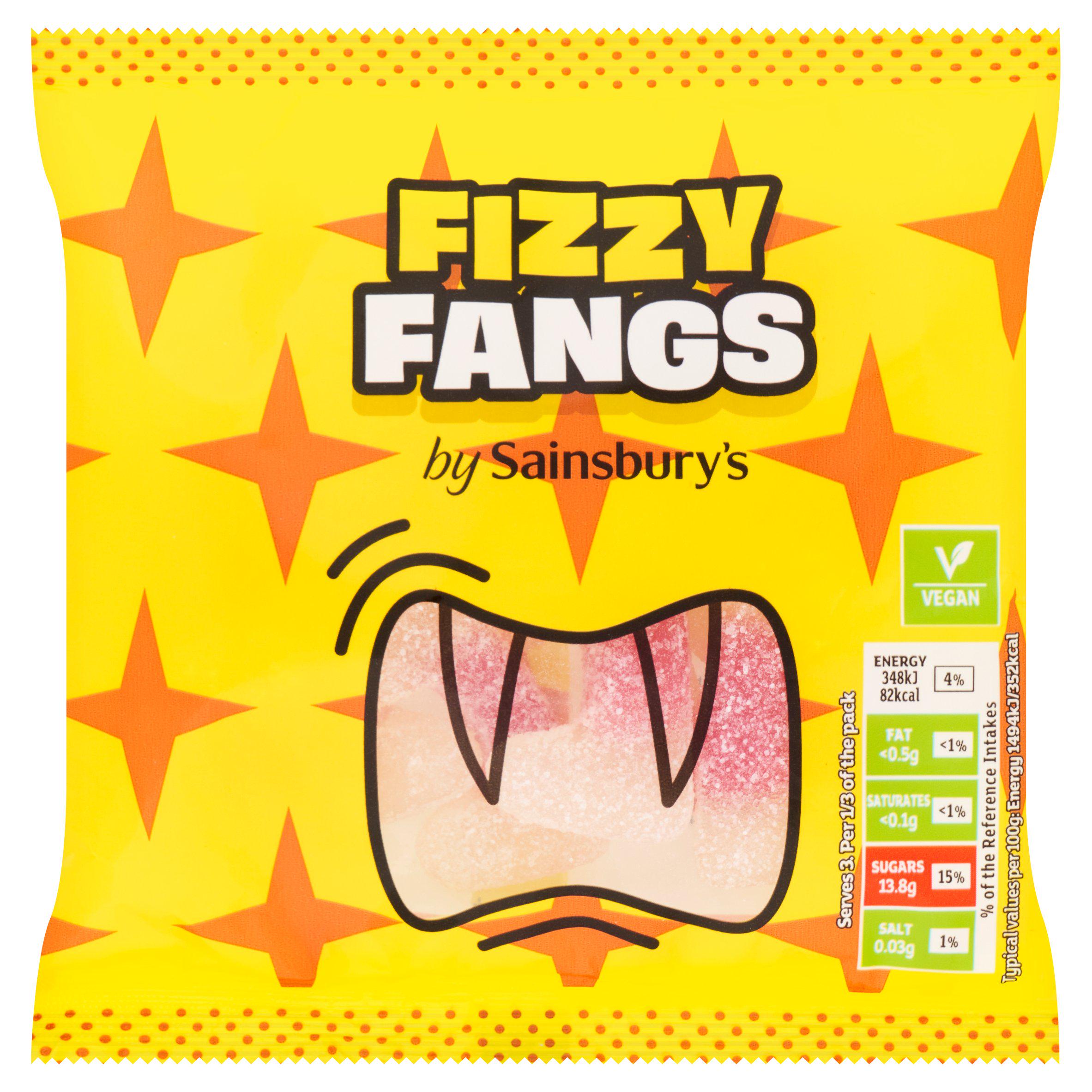 Sainsbury's Fizzy Fangs fizzy fruit gums 70g (British brand)