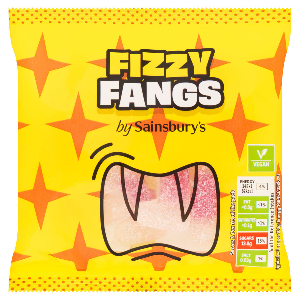 Sainsbury's Fizzy Fangs fizzy fruit gums 70g (British brand)