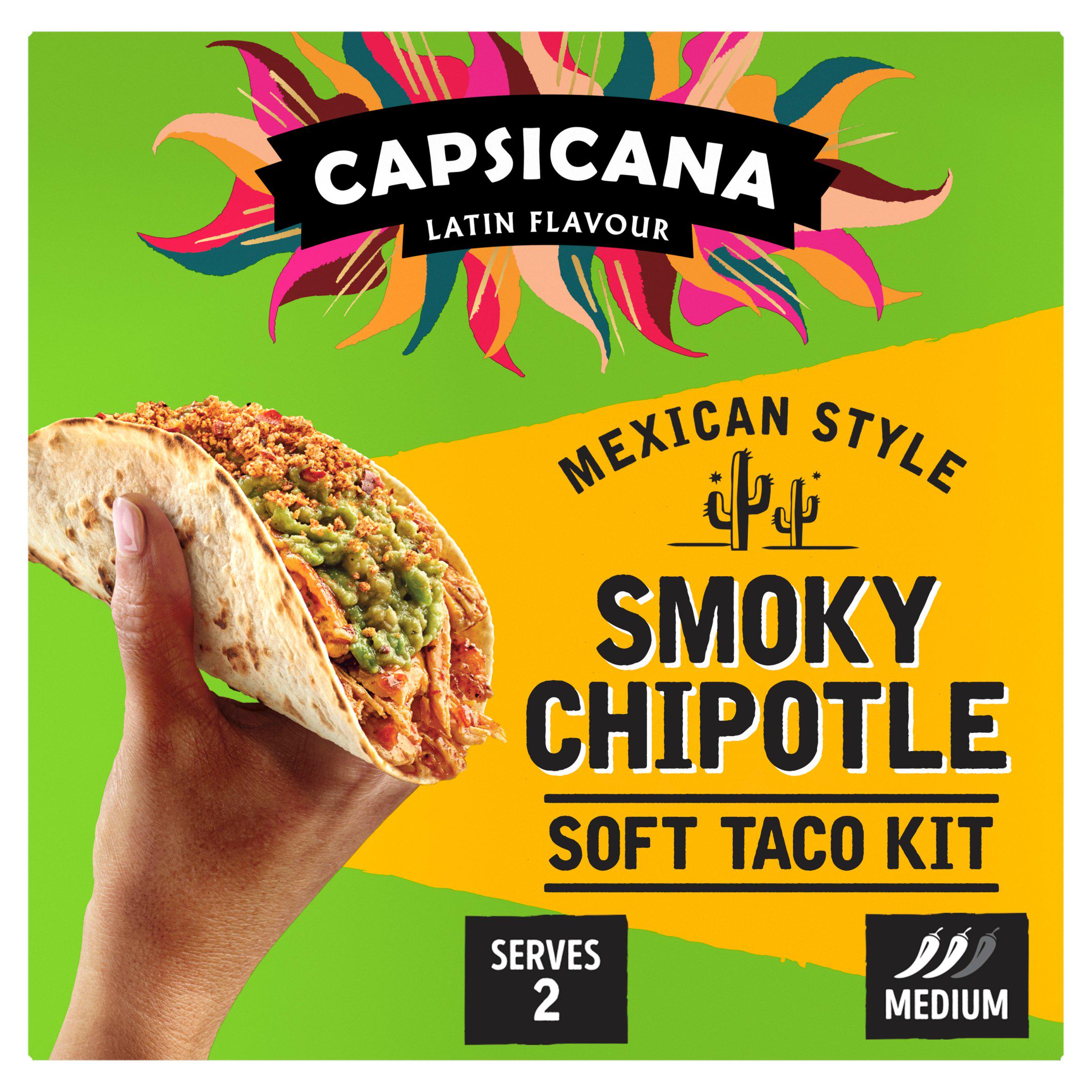 Capsicana smoky chipotle soft taco kit 273g, imported from the UK
