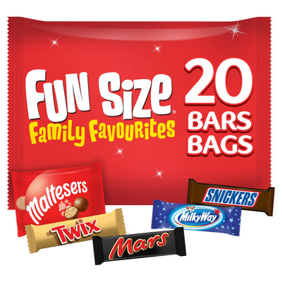 Sainsburys Mars Snickers Twix Maltesers & Milky Way Funsize Milk Chocolate Bars Variety Pack 358g- Buy online at McGrocer