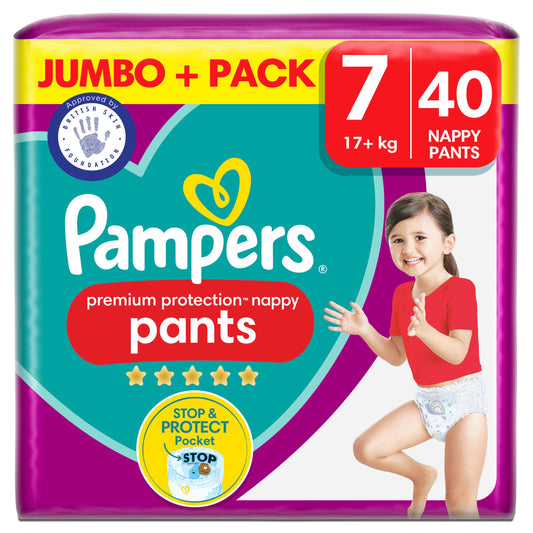 Pampers Premium Protection Nappy Pants Jumbo+ Pack Nappies Size 7, 17kg+ x40 GOODS Sainsburys   