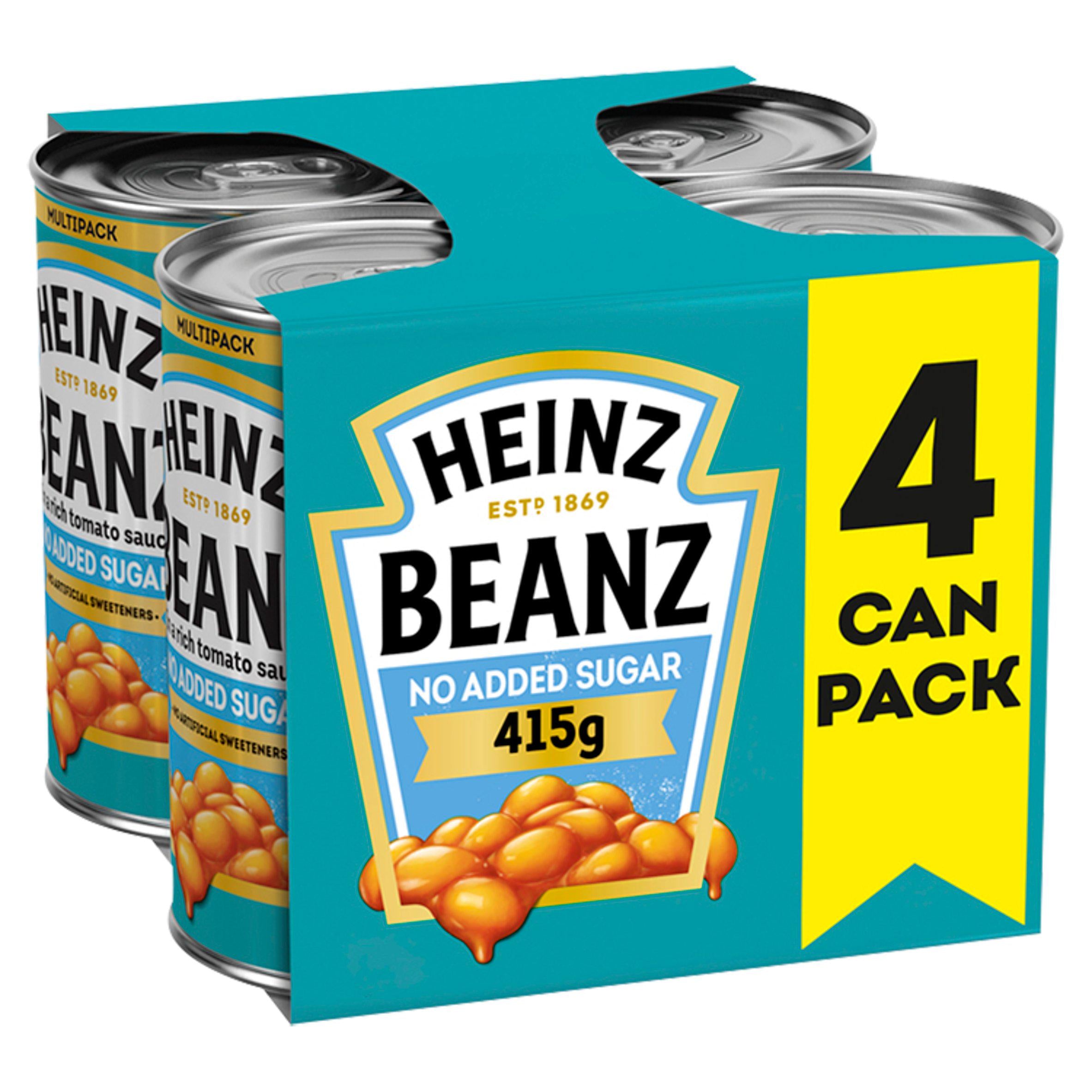 Heinz No Added Sugar Baked Beans i en rig tomatsauce 4 x 415g