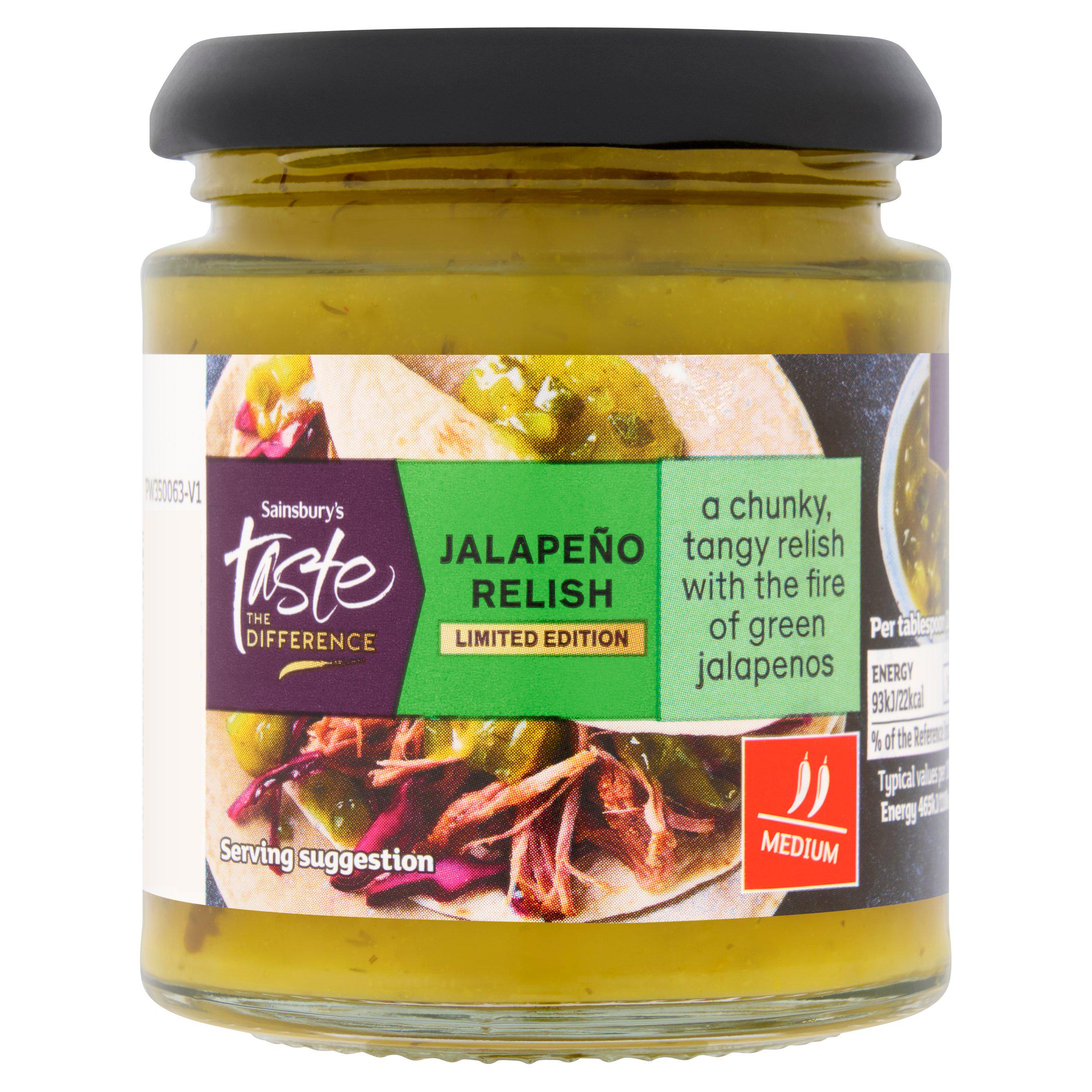 Sainsbury's jalapeno relish 195g jar - British product