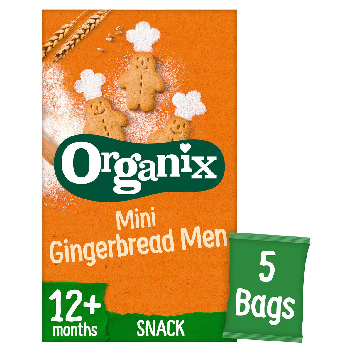 Organix Mini Gingerbread Men Biscuits 5x20g, imported from the UK