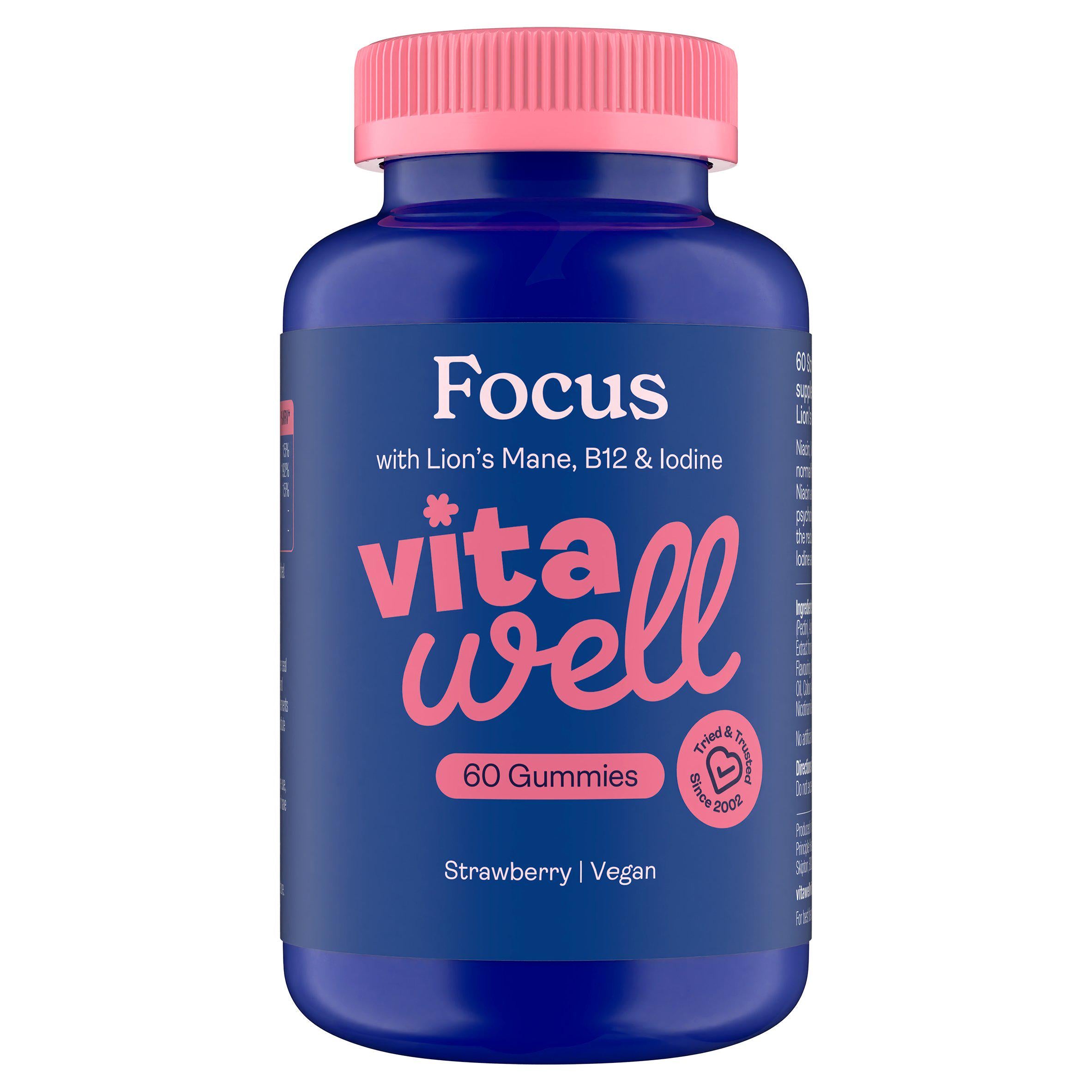 Vitawell Focus Strawberry Gummies 60-count, imported from the UK