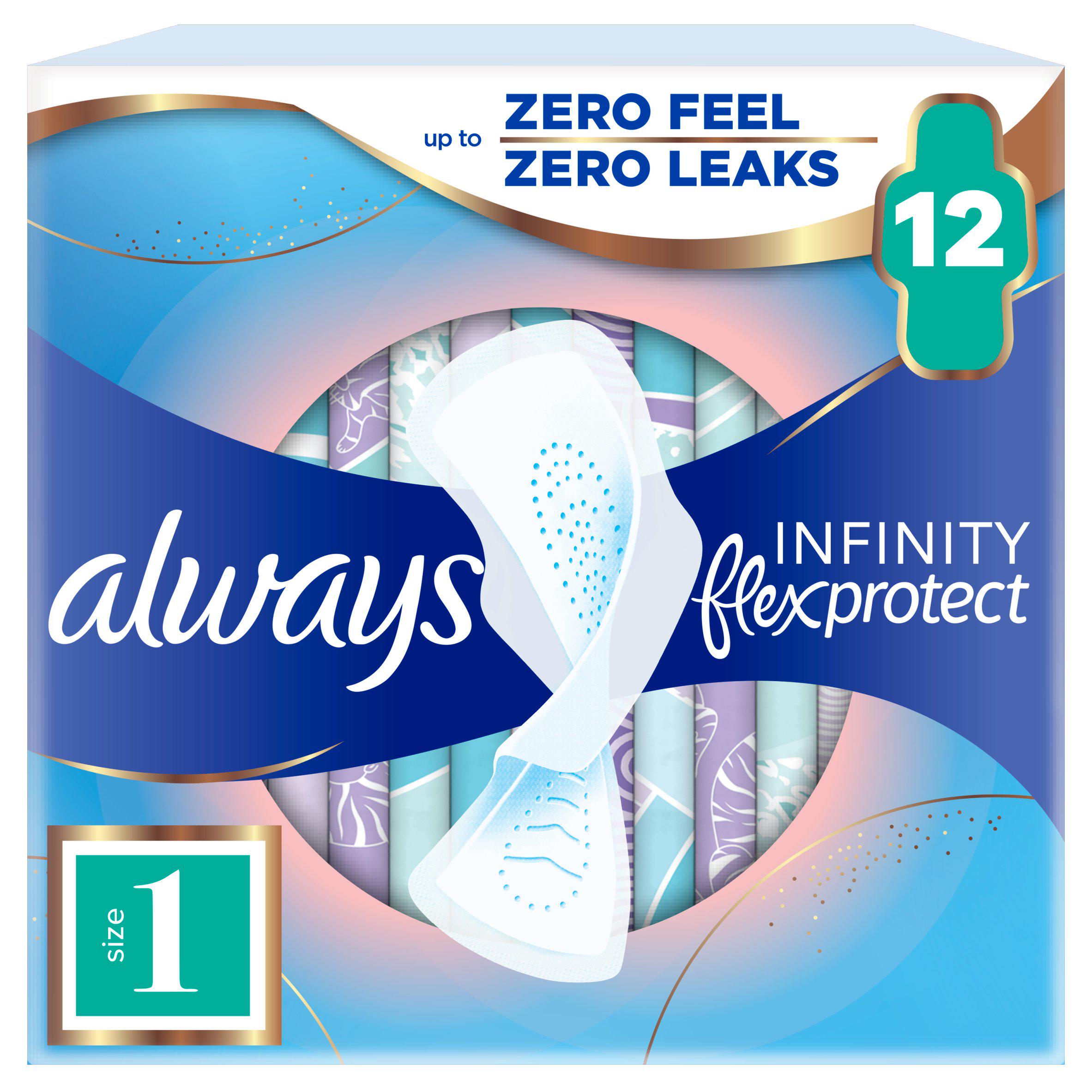 Always Infinity FlexProtect normal sanitary towels with wings size 1 pack of 12 (British brand)