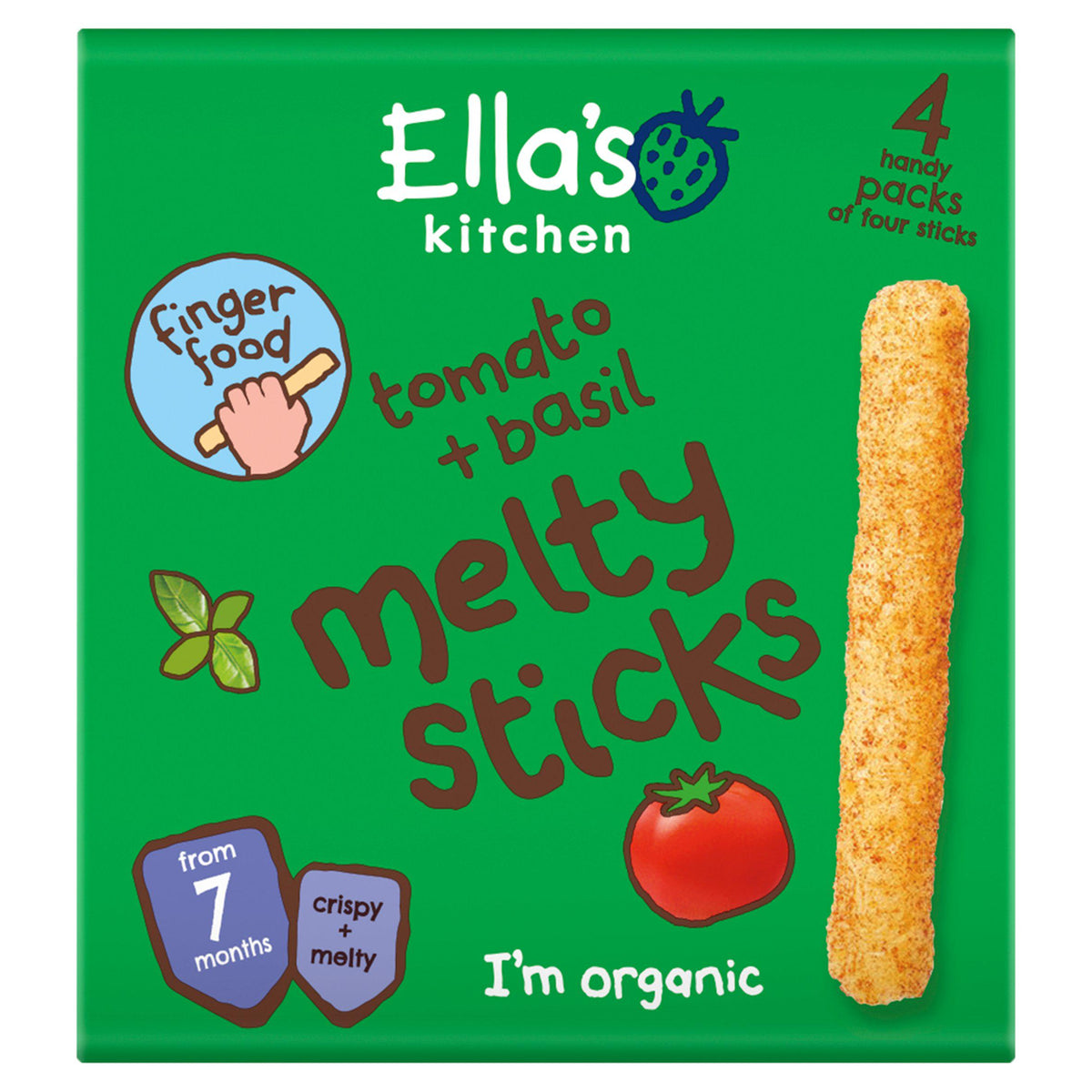 Ella's Kitchen baby snack tomato & basil melty sticks 4 x 6g (British brand)