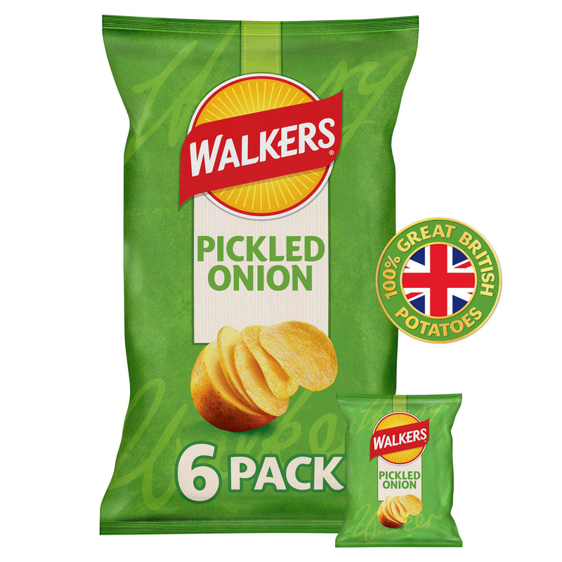 Walkers Pickled Onion flavour crisps multipack 6x25g (British brand)