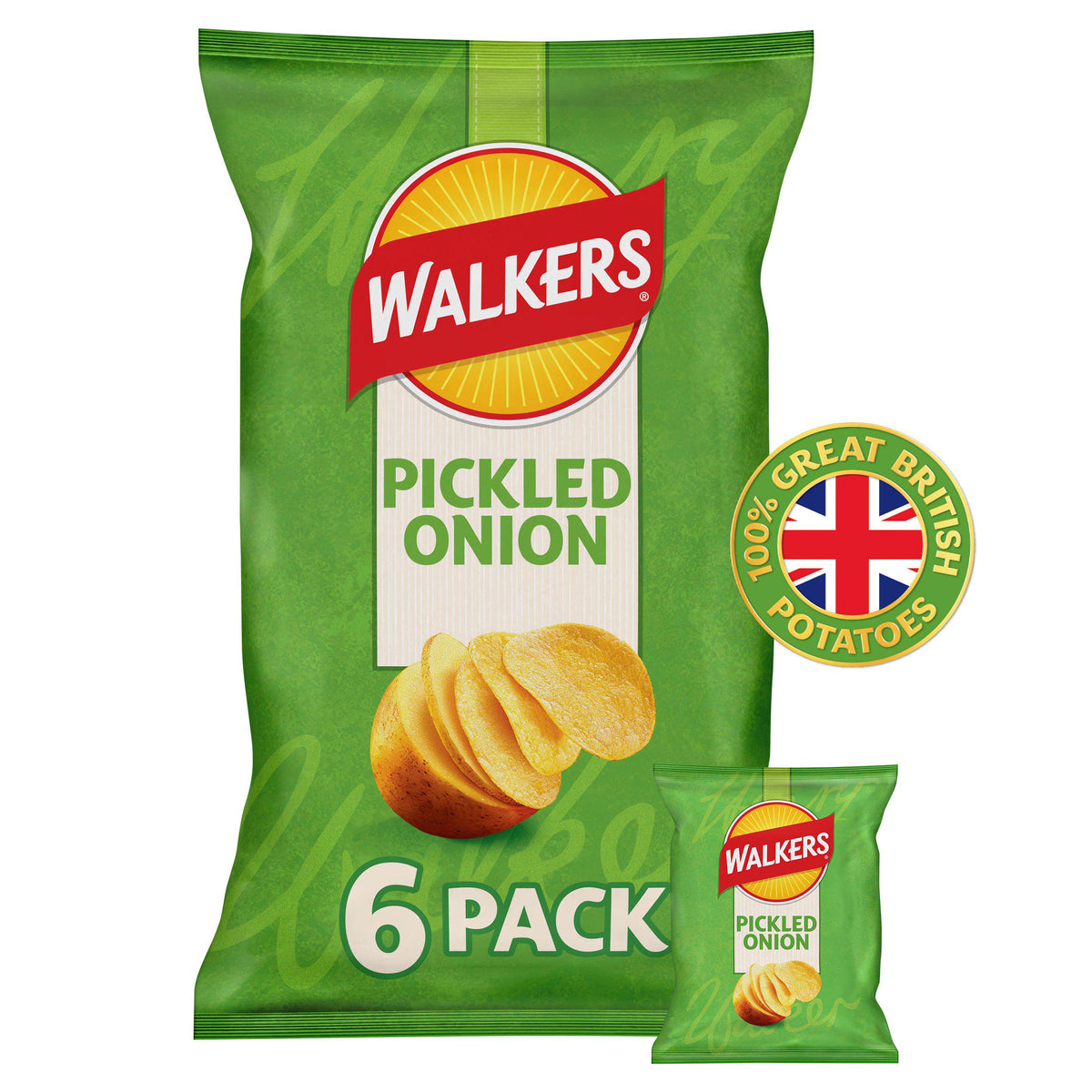 Walkers Pickled Onion flavour crisps multipack 6x25g (British brand)