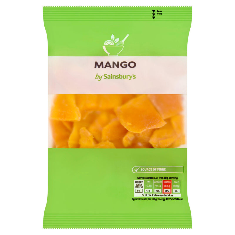 Sainsbury's dried mango 100g pack, imported from the UK