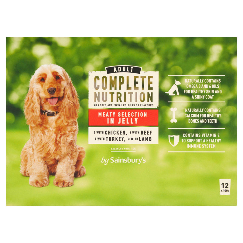 Sainsbury's wet dog food meat selection in jelly 12x100g - British product
