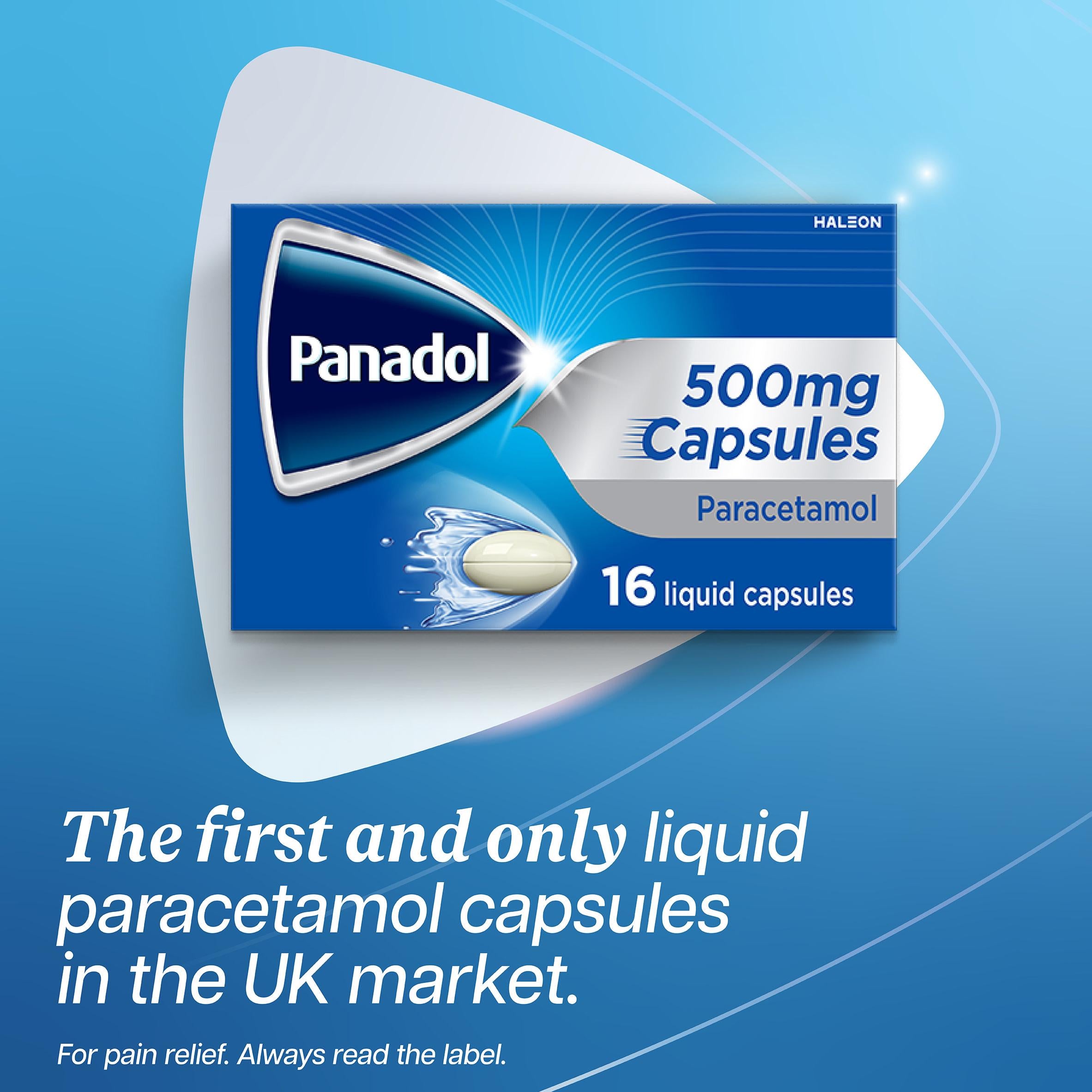Panadol Paracetamol Liquid Capsules 16 pack 500mg (British brand)