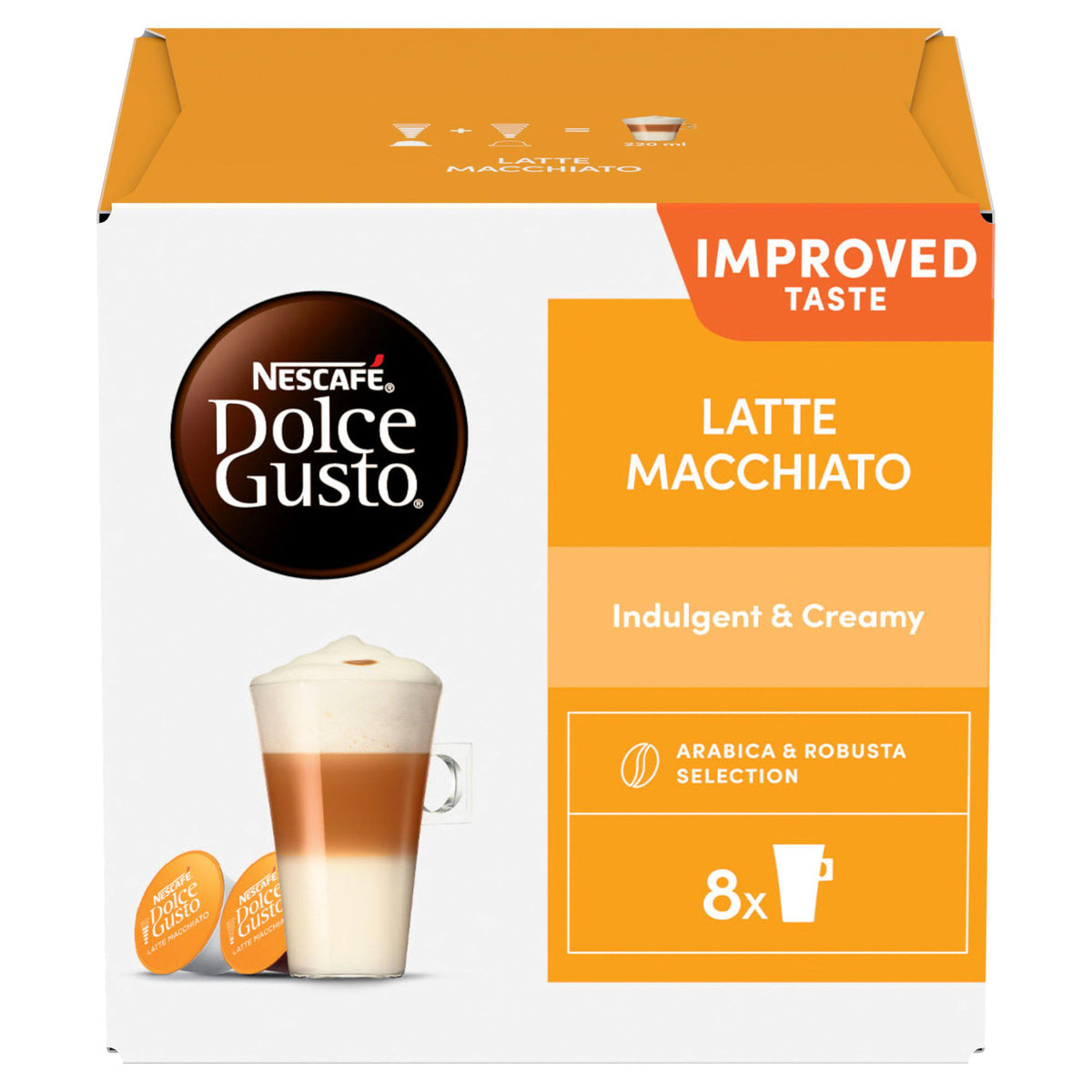 Nescafé Dolce Gusto Latte Macchiato pods 8 drinks, imported from the UK