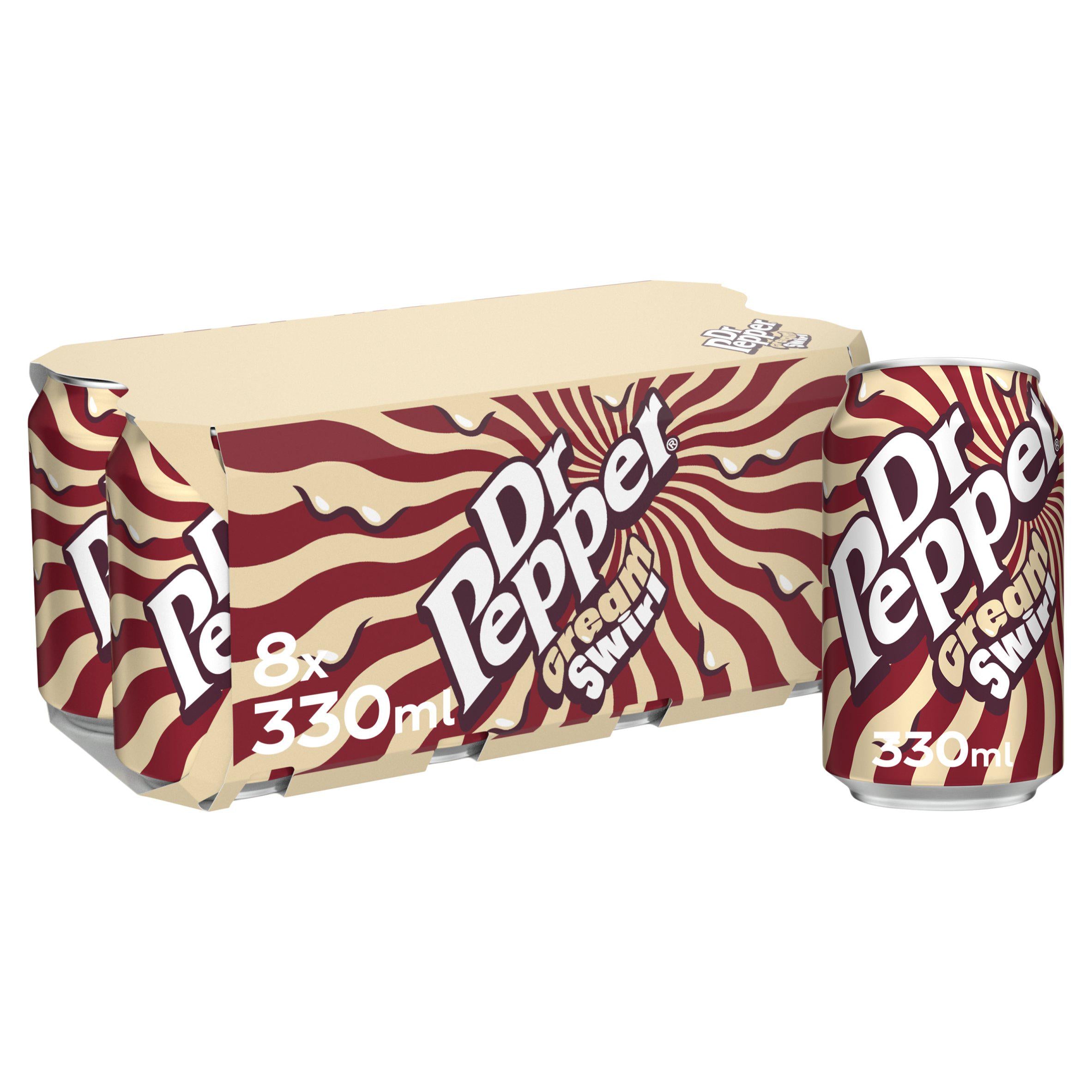 Dr Pepper Cream Swirl soft drink 8x330ml cans, imported from the UK