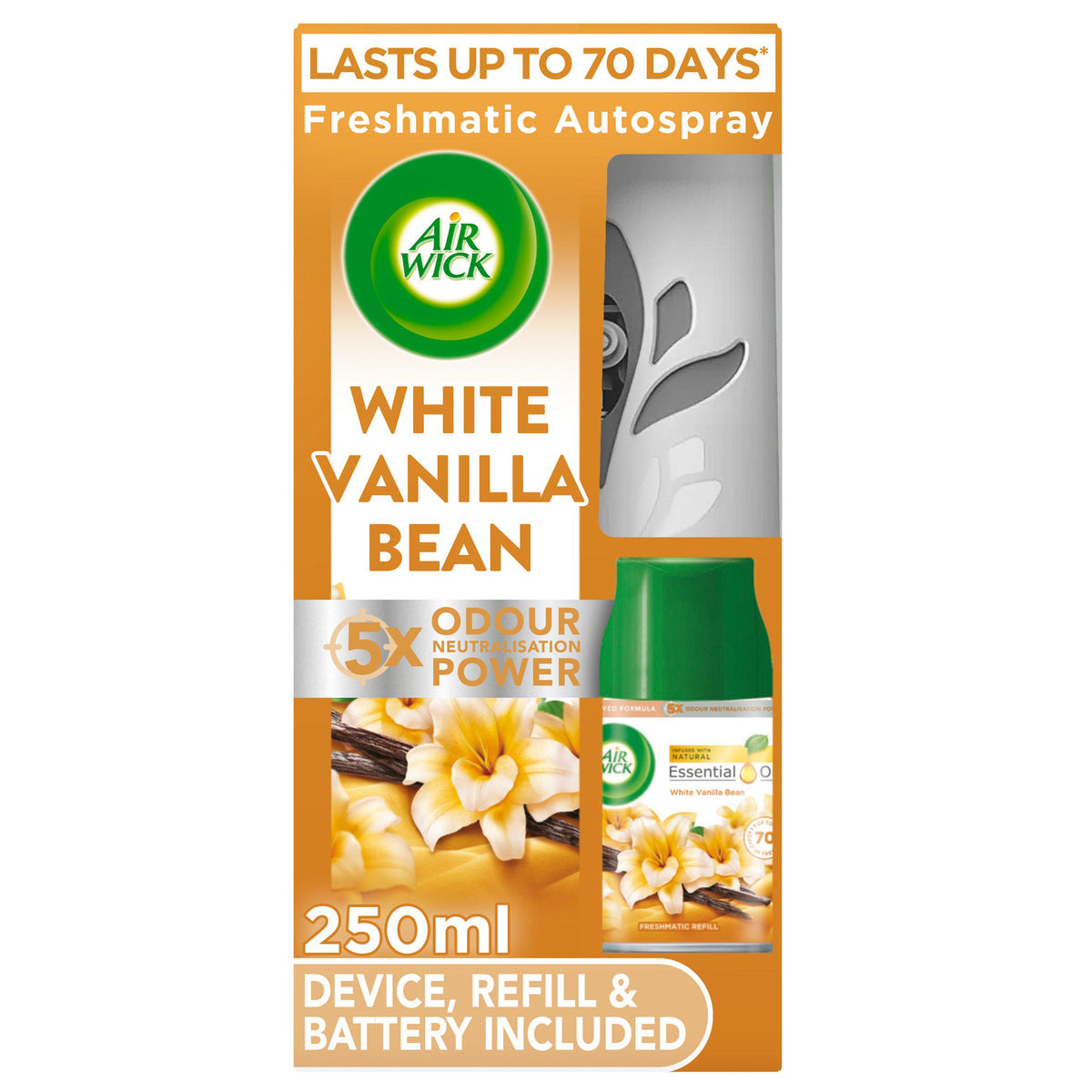 Air Wick White Vanilla Bean autospray kit 250ml - British product