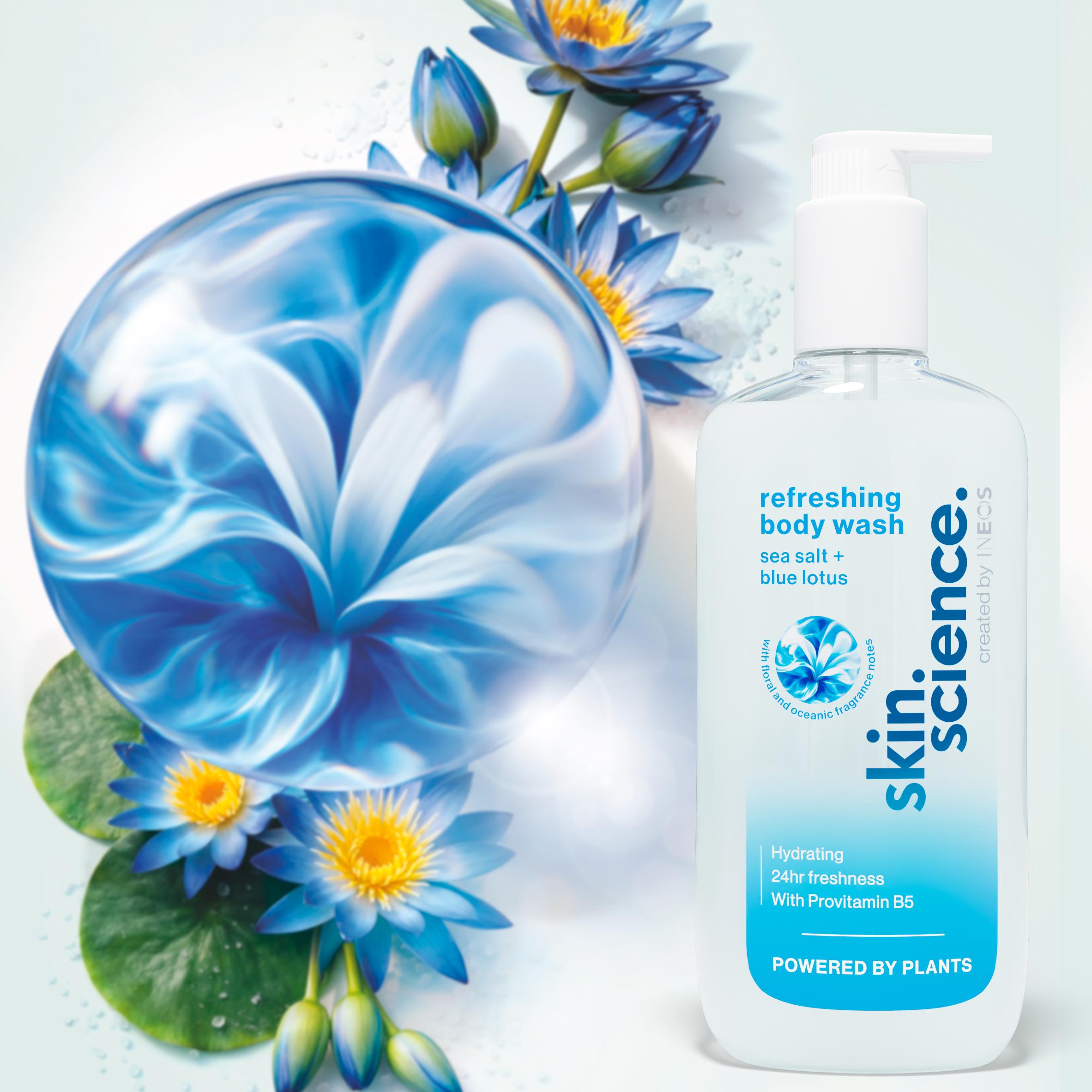 Ineos Skin Science Sea Salt Blue Lotus body wash 500ml, imported from the UK