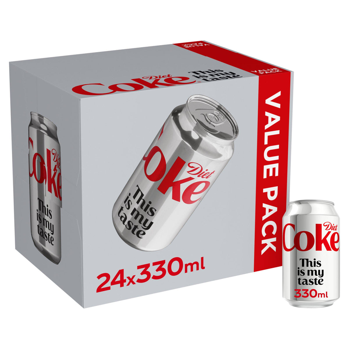 Diet Coke zero sugar cola 24 pack 330ml cans - British product