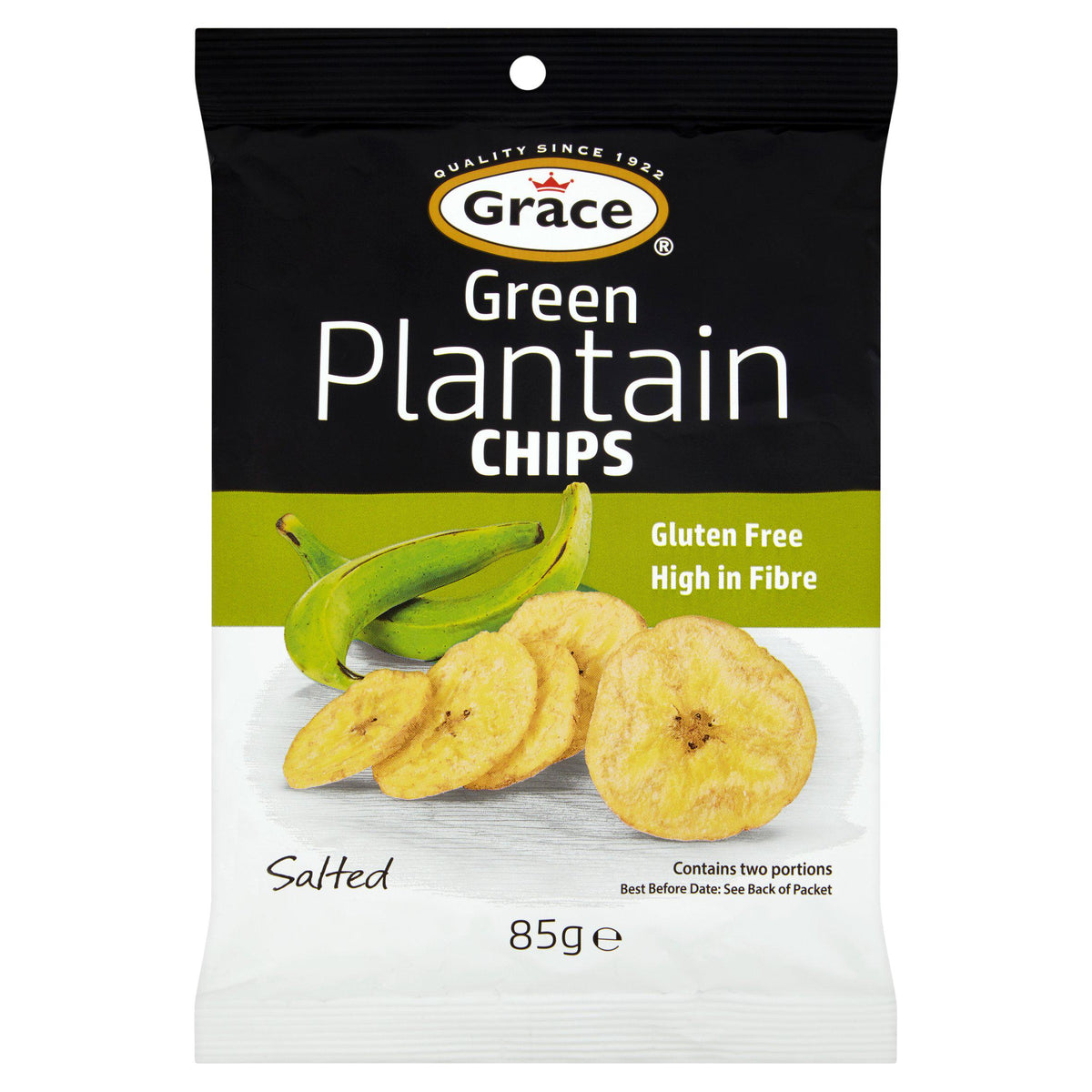 Grace Green Plantain Chips salted 85g, imported from the UK