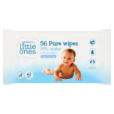 Sainsburys Sainsbury's Little Ones Extra Sensitive Pure Baby Wipes x56- Buy online at McGrocer