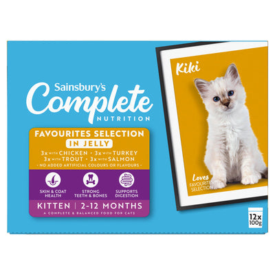 Sainsburys Sainsbury's Complete Nutrition Meat & Fish Selection in Jelly Kitten Food 12 x 100g- Buy online at McGrocer