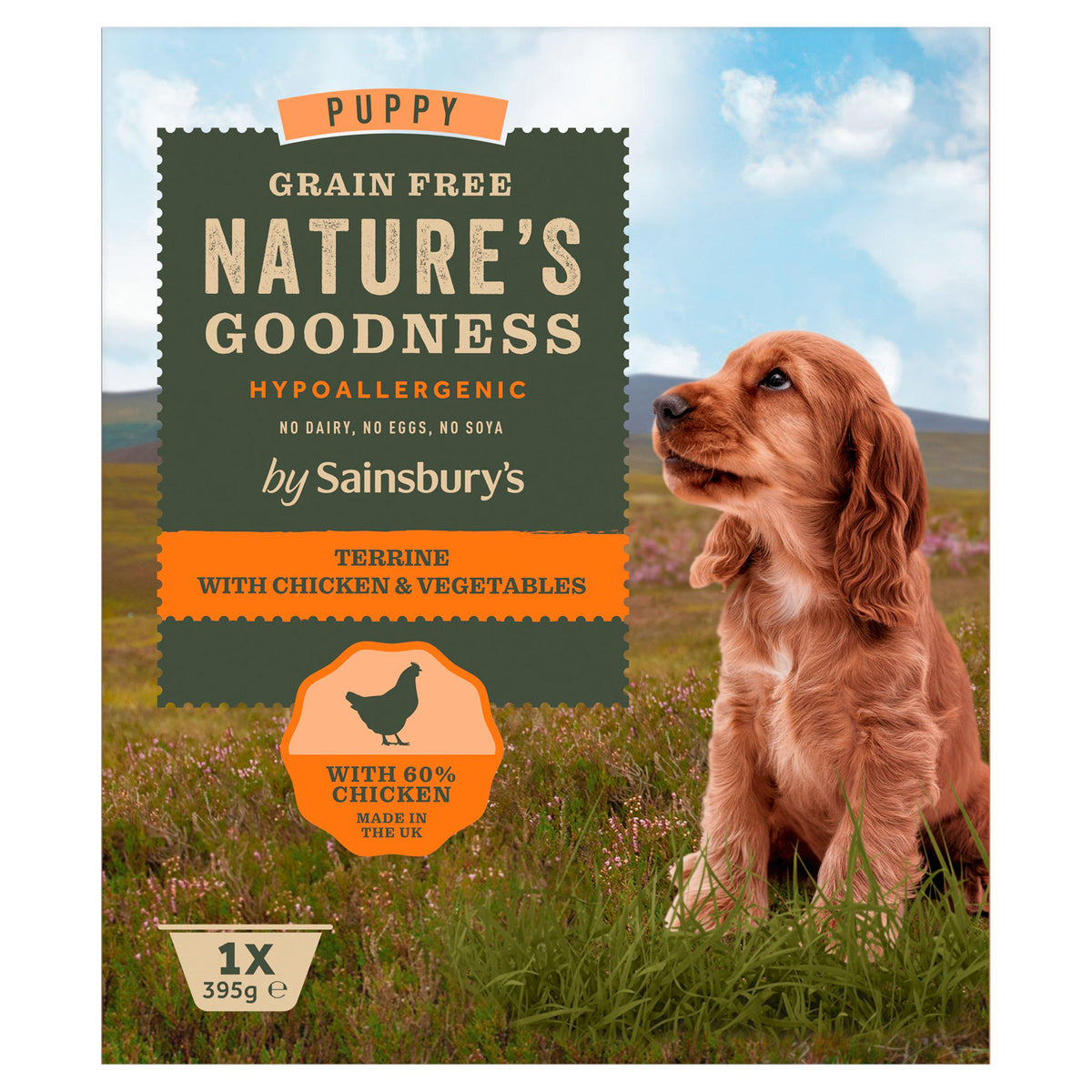 Sainsbury's puppy terrine with chicken and vegetables 395g (British brand)
