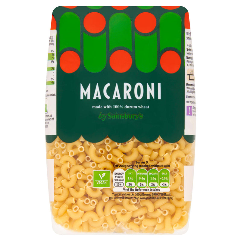 Sainsbury's dried macaroni pasta 500g (British brand)