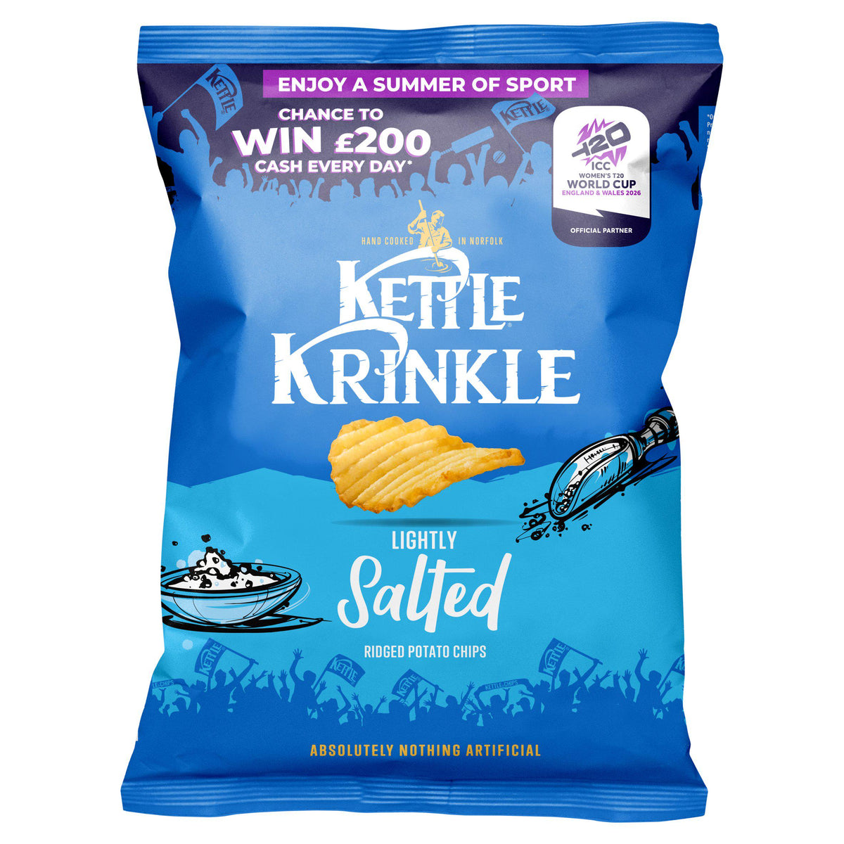 Kettle Krinkle lightly salted ridged potato chips 130g, imported from the UK