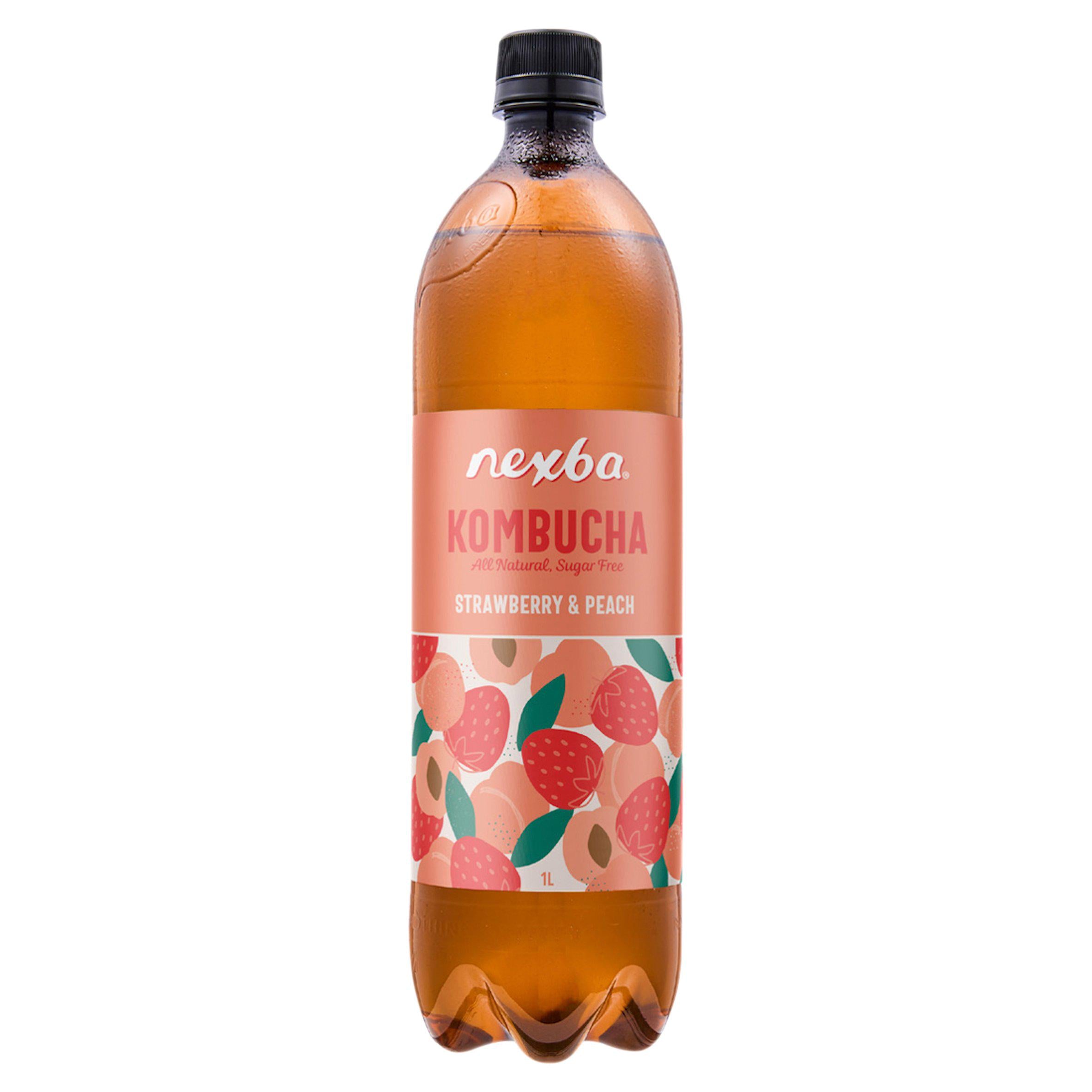 Nexba kombucha Strawberry Peach 1L, imported from the UK