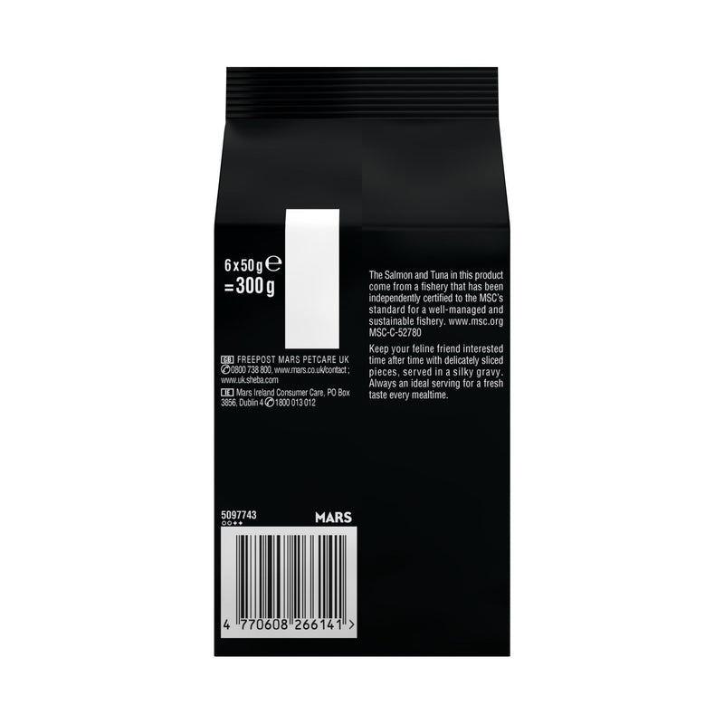 Sheba Salmon & Tuna cat food pouches in gravy, UK version