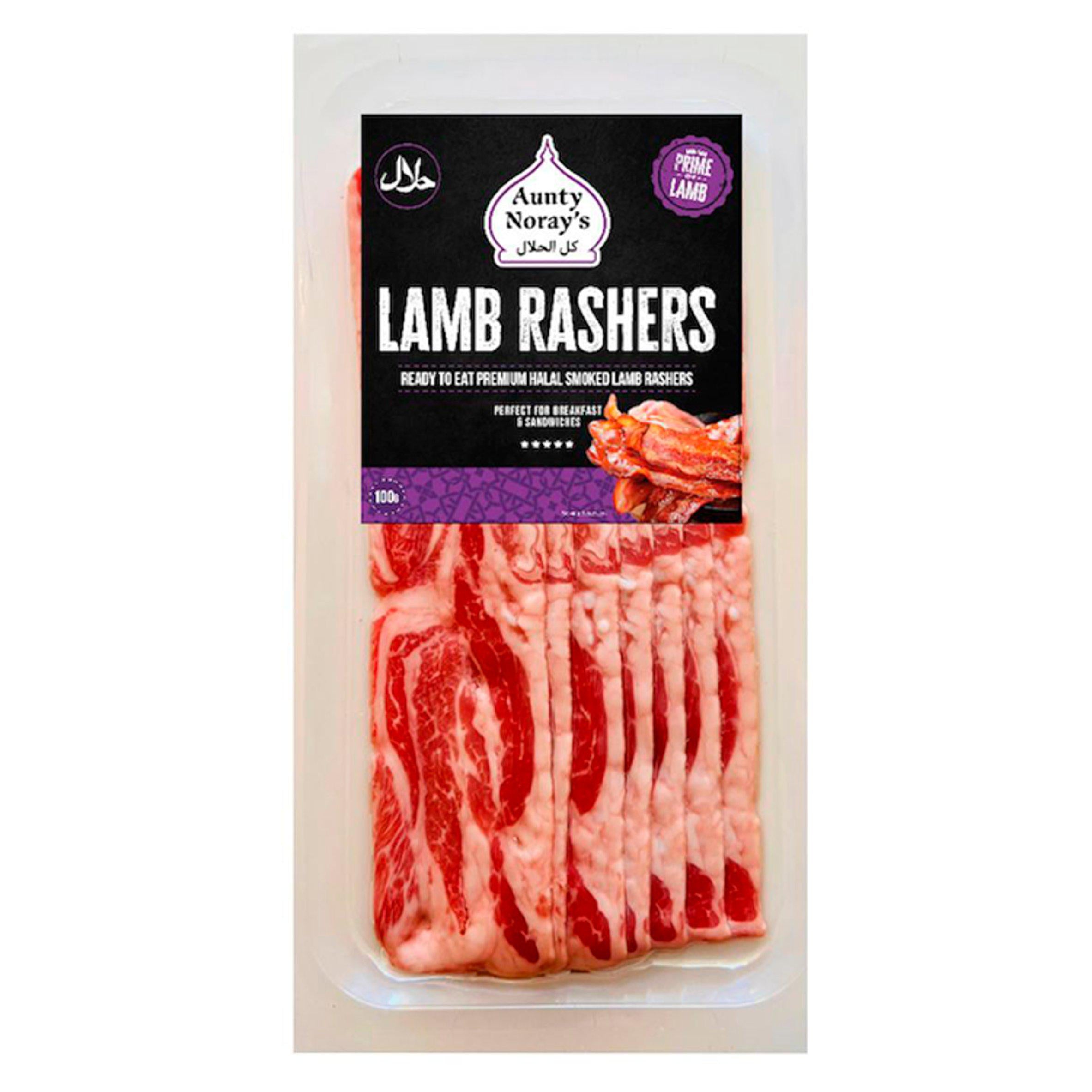 Aunty Noray's lamb rashers smoked halal 100g, UK version