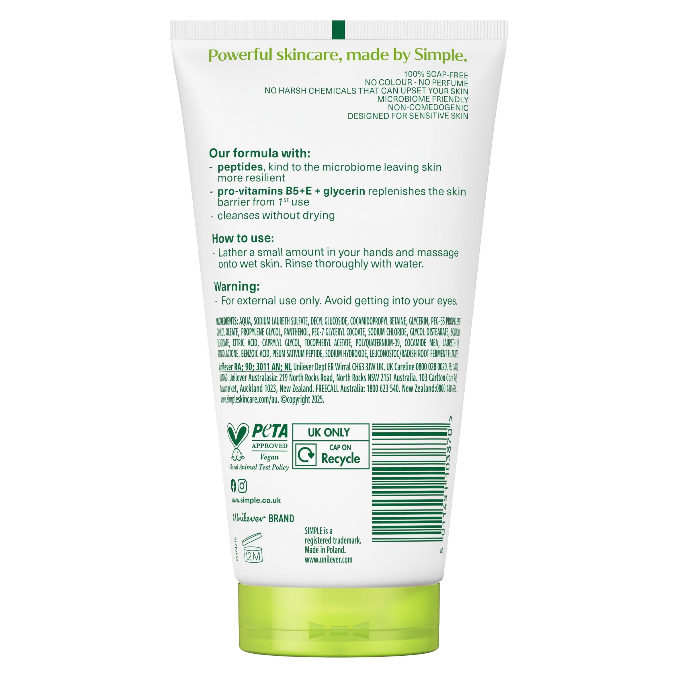 Simple Kind to Skin Moisturising Face Wash 150ml, UK version
