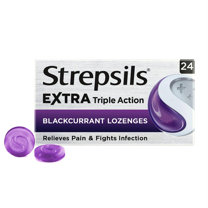 Strepsils blackcurrant extra triple action lozenges 24, UK version