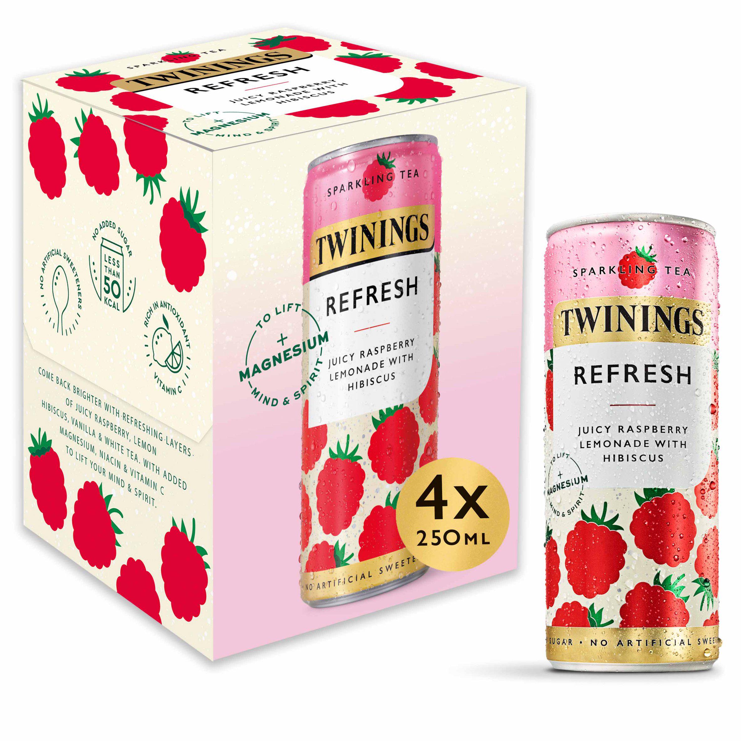 Twinings Sparkling Tea raspberry lemonade with hibiscus 4 x 250ml, UK version