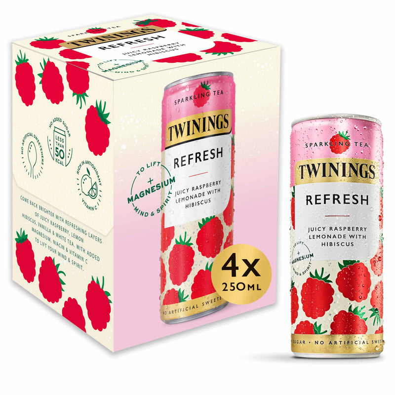 Twinings Sparkling Tea raspberry lemonade with hibiscus 4 x 250ml, UK version