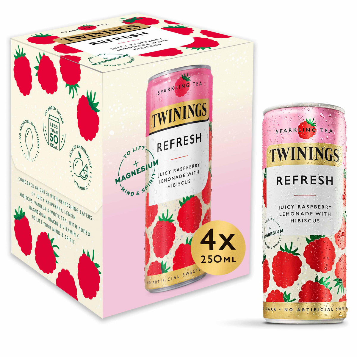 Twinings Sparkling Tea raspberry lemonade with hibiscus 4 x 250ml, UK version