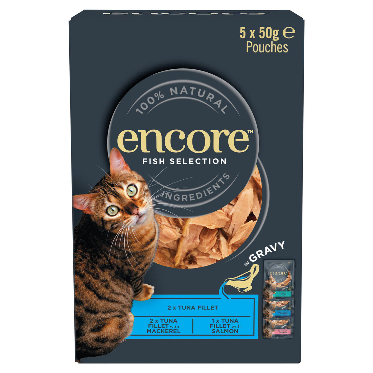 Encore fish selection in gravy cat food 5x50g, UK version