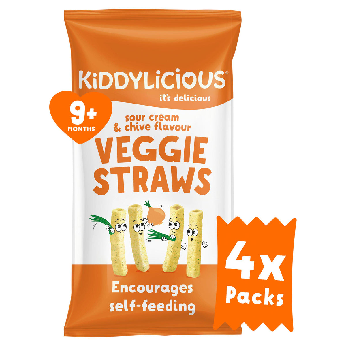 Kiddylicious straws sour cream chive 4x12g, imported from the UK