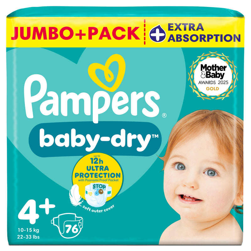 Pampers Baby-Dry nappies Size 4+ 10-15kg, imported from the UK