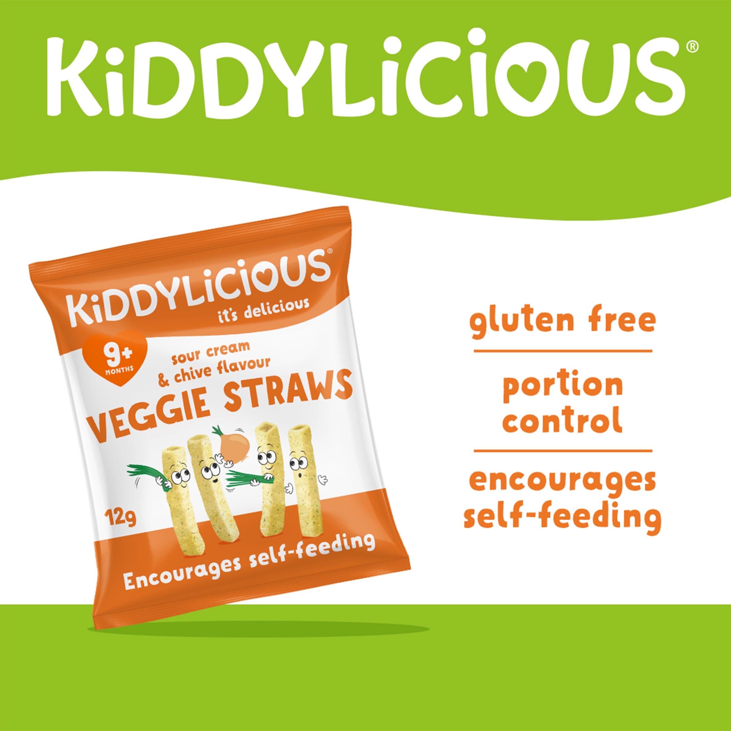 Kiddylicious straws sour cream chive 4x12g, imported from the UK