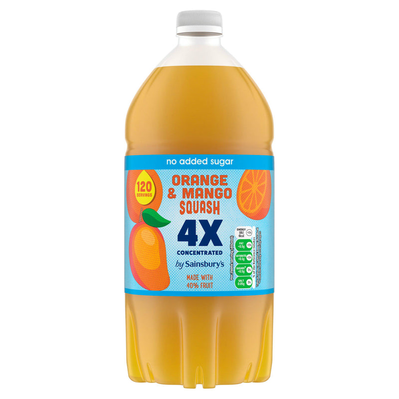 Sainsbury's quadruple strength orange mango squash 1.5L, UK version