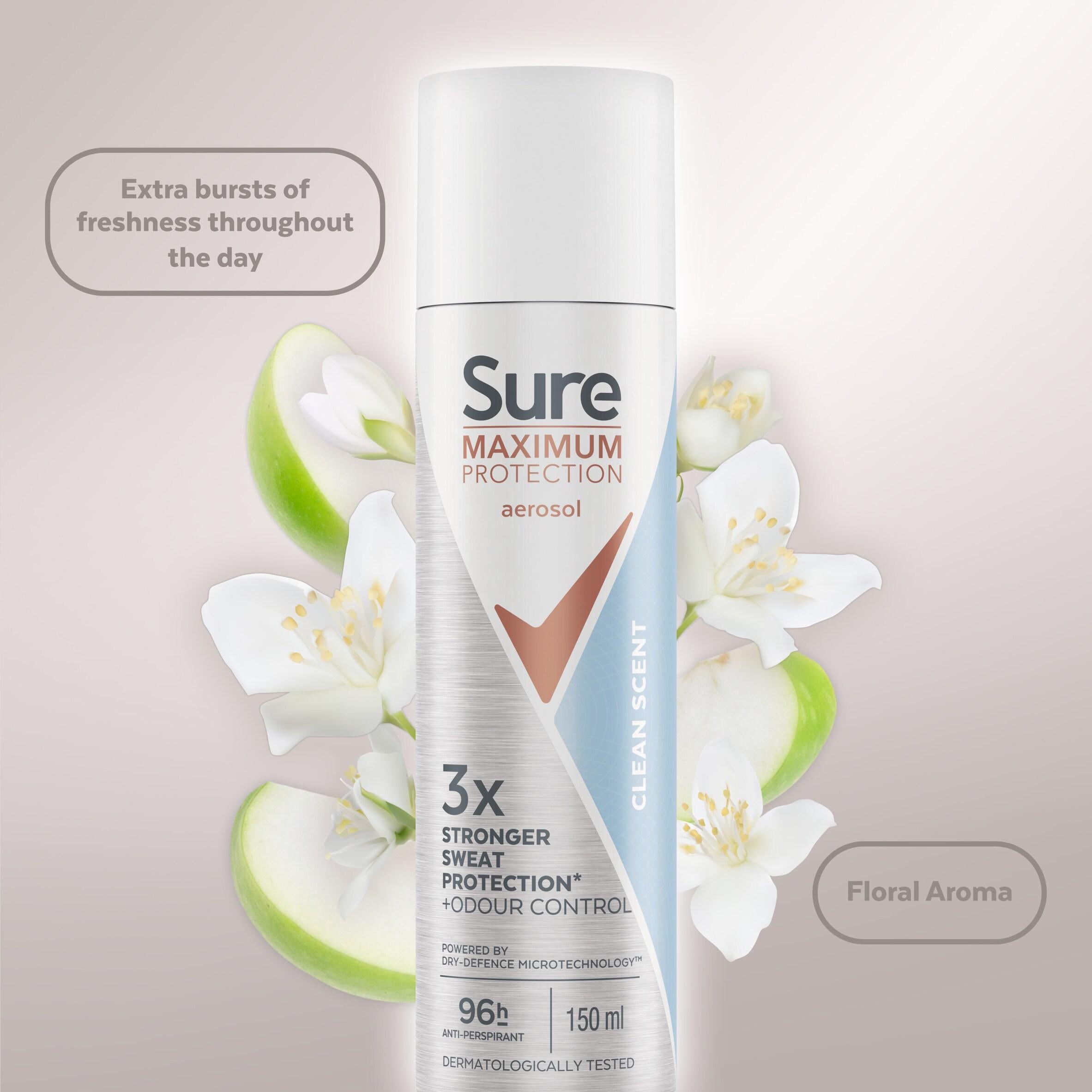 Sure anti-perspirant spray Maximum Protection Clean Scent 150ml (British brand)
