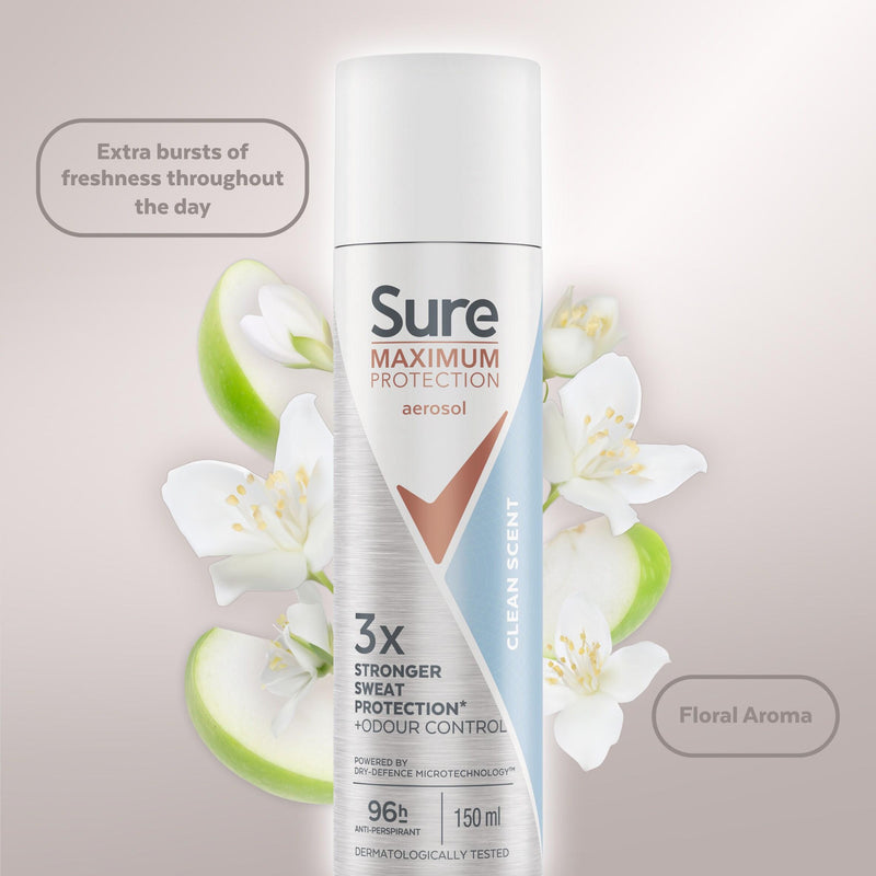 Sure anti-perspirant spray Maximum Protection Clean Scent 150ml (British brand)