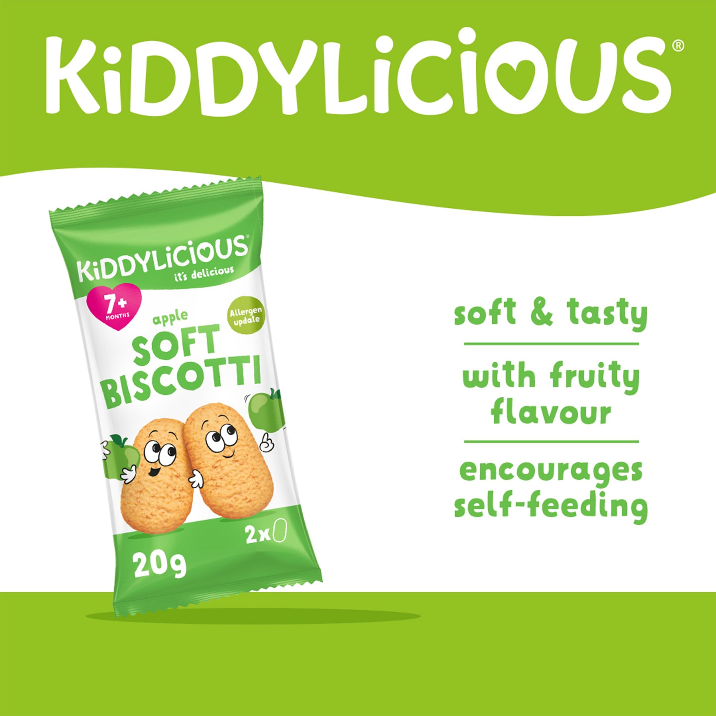 Kiddylicious apple soft biscotti baby snack 6x20g, UK version