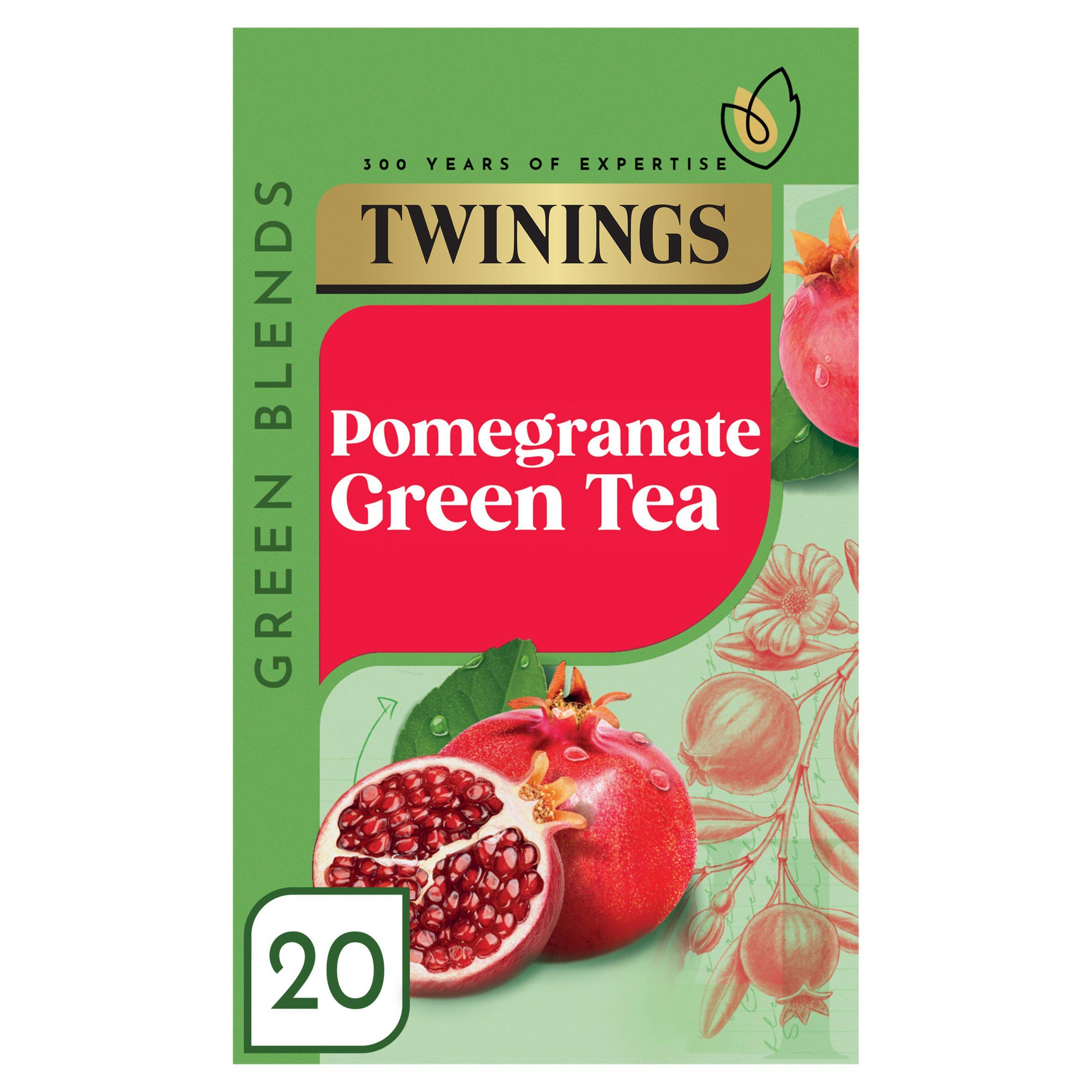 Twinings green tea pomegranate 40g, imported from the UK