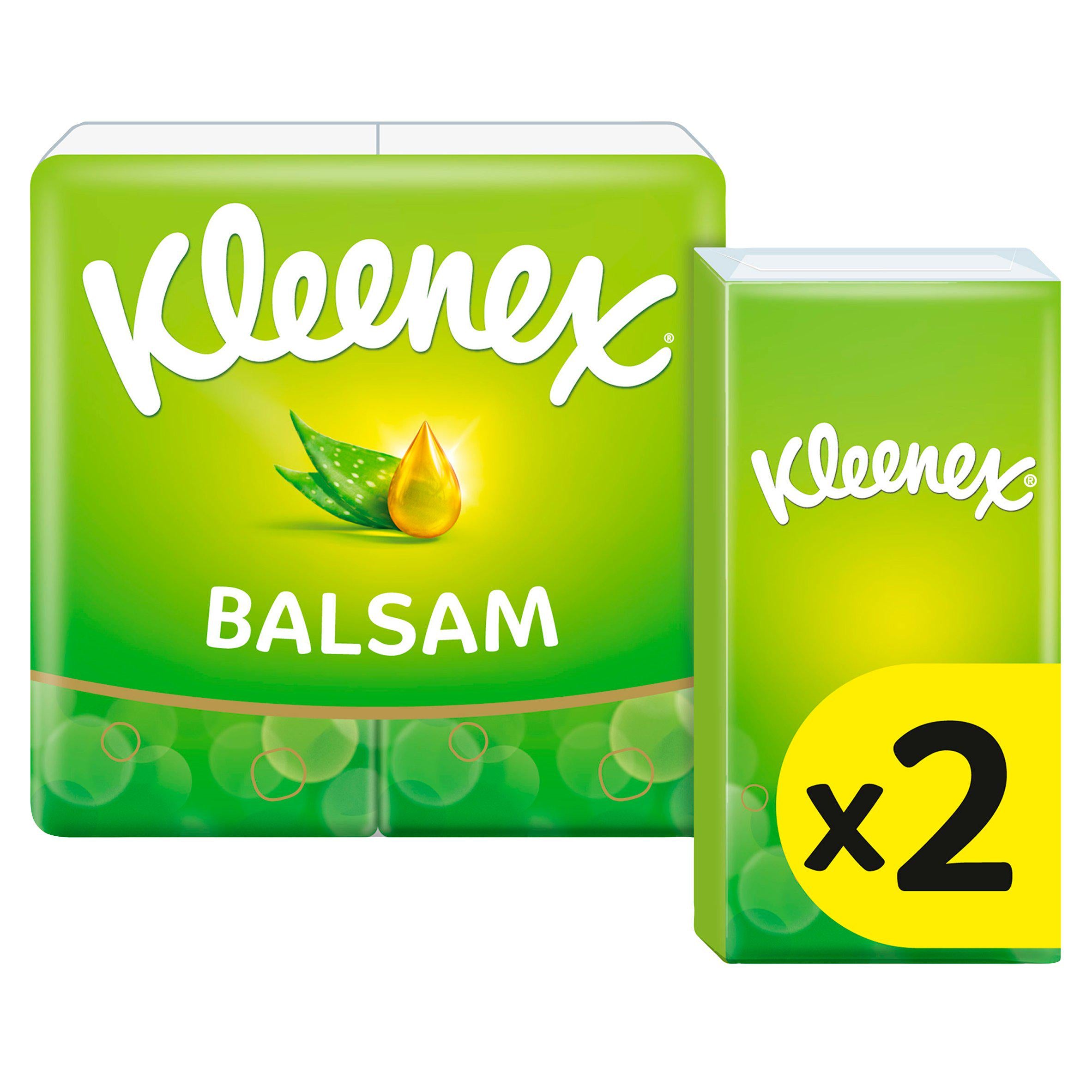 Kleenex balsam tissues pocket pack 2x9 sheets, imported from the UK