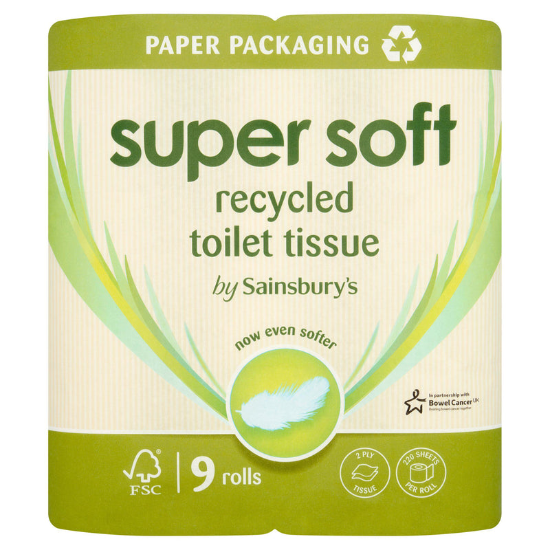Sainsbury's Super Soft toilet tissue 9 rolls recycled, UK version