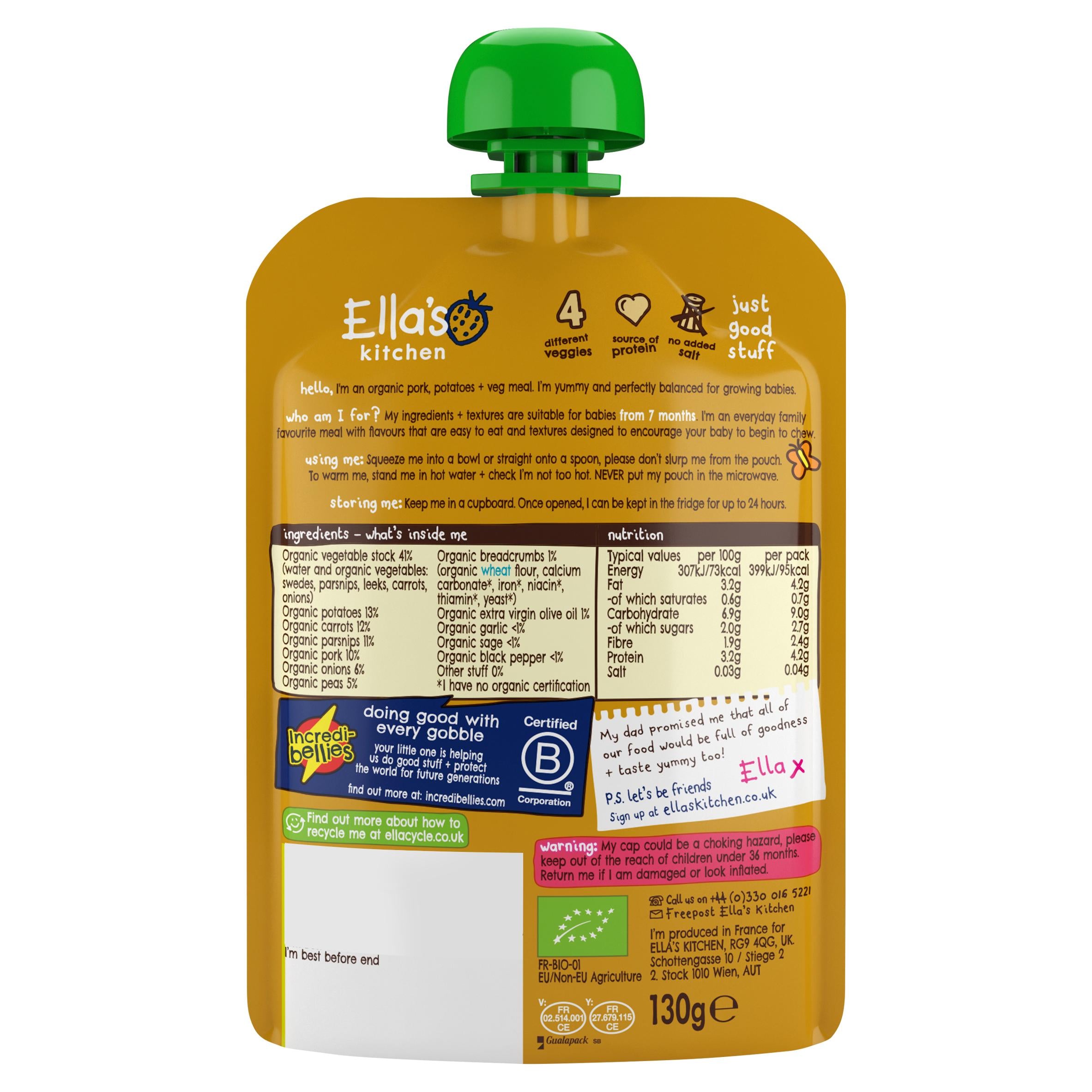 Ella's Kitchen organic bangers and mash baby food 130g, UK version