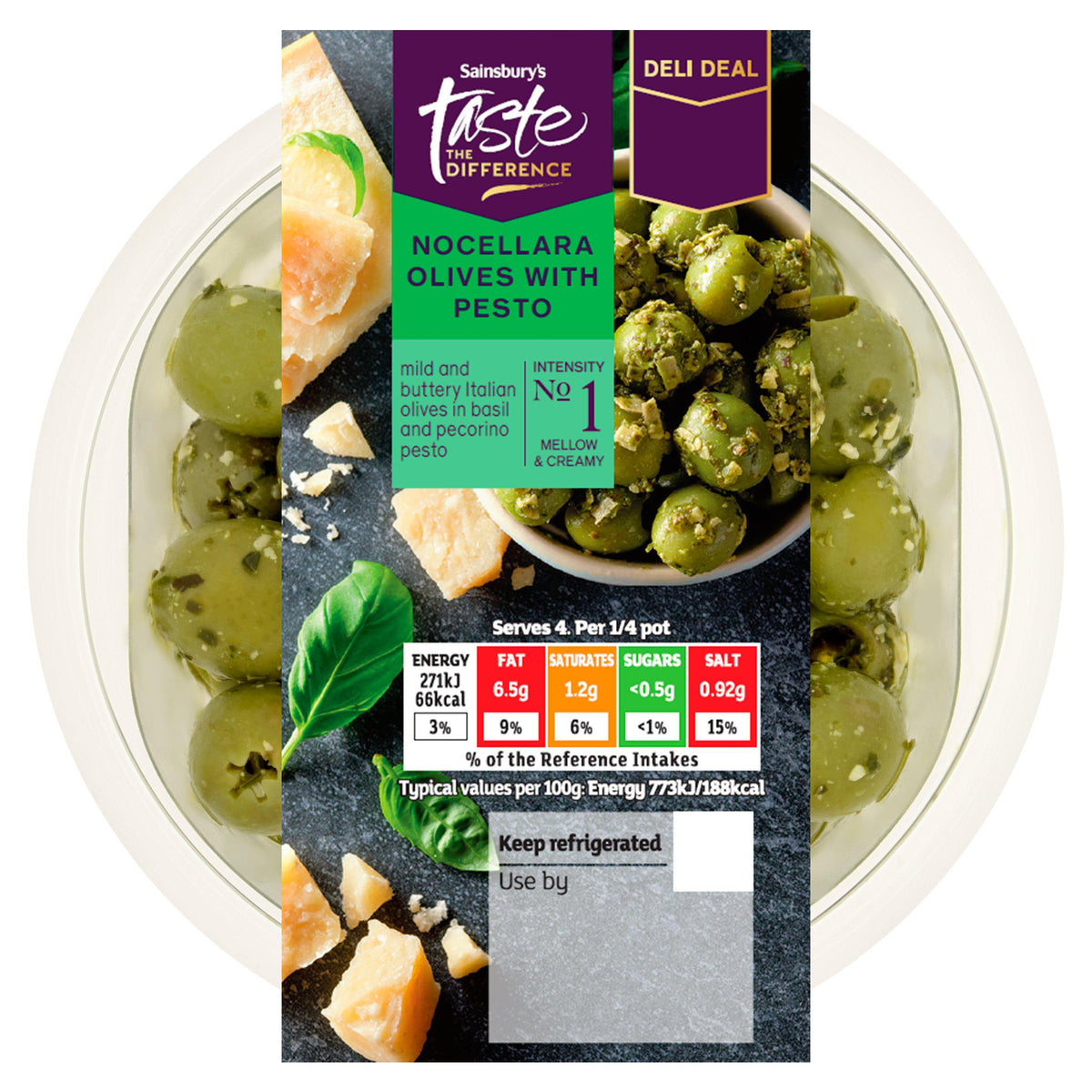 Sainsbury's Nocellara olives with pesto 140g - British product